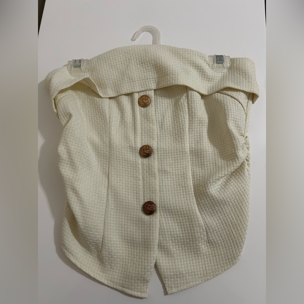 Cream Strapless Top with Gold Buttons